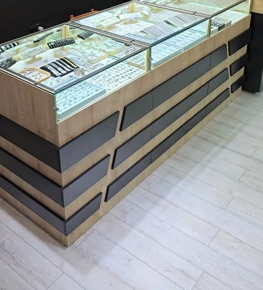 Inside the Tavoyan Silver showroom at Amiryan 13 with lit glass display counters
